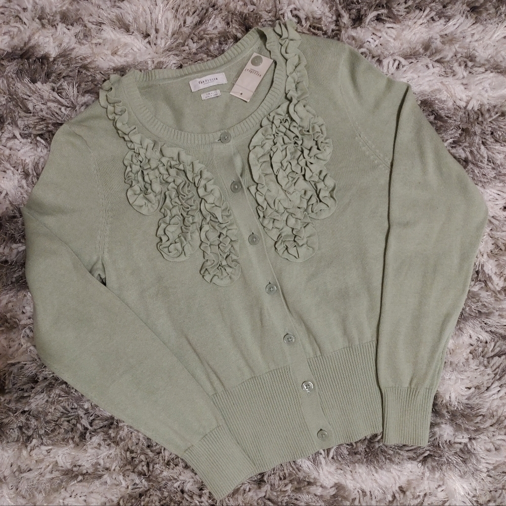 Van Heusen Lt Green Button-up Sweater ~ NWT